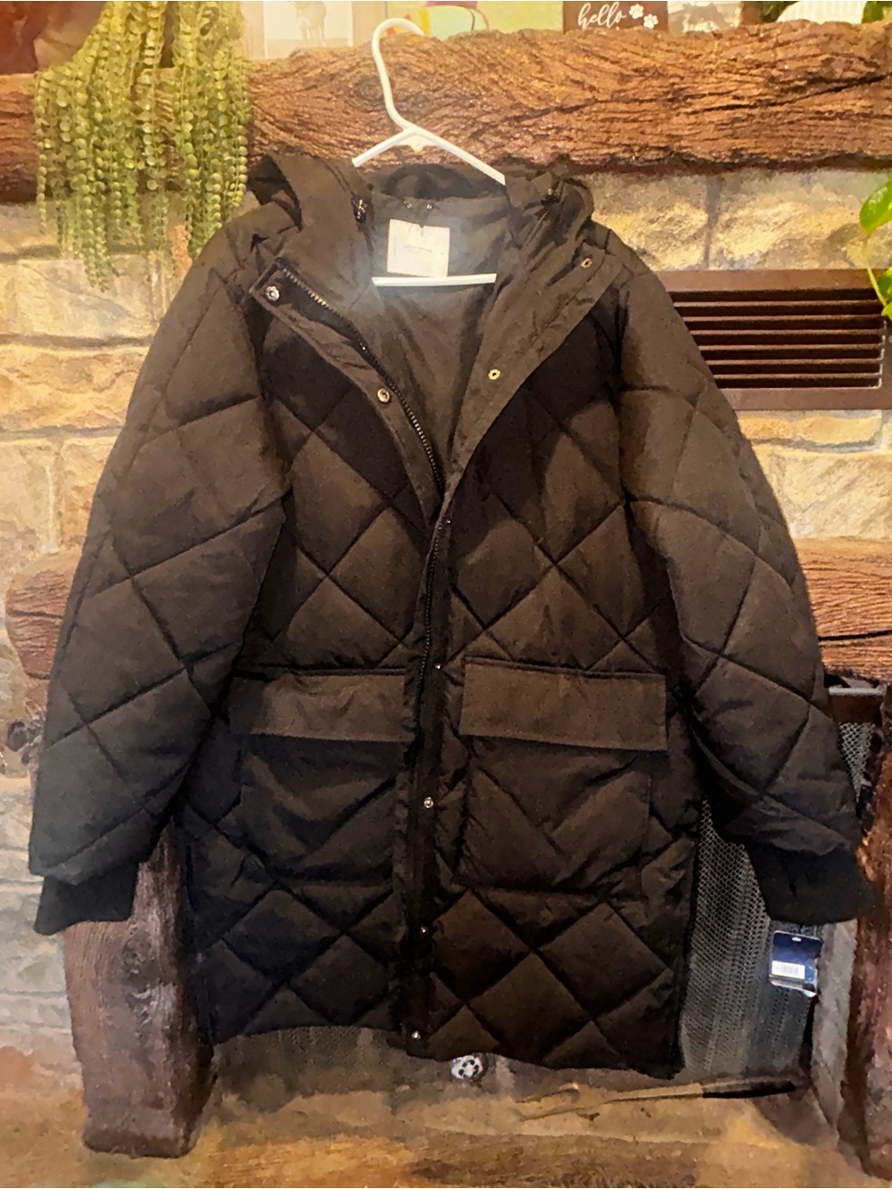 Lucky Brand Black Quilted Hooded Puffer Coat
